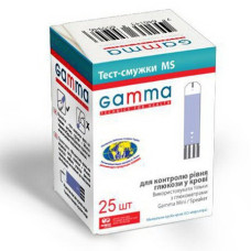 Тест-смужки Gamma MS 25 шт. в 1 флаконі термін 2019.11 для визначення глюкози в крові глюкометром гамма міні та спікер 7640143654963