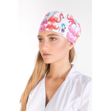Медицинская шапочка принт фламинго цветные